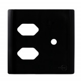 Placa p/ 2 Tomadas + Furo 4x4 - Novara Preto Brilhante 